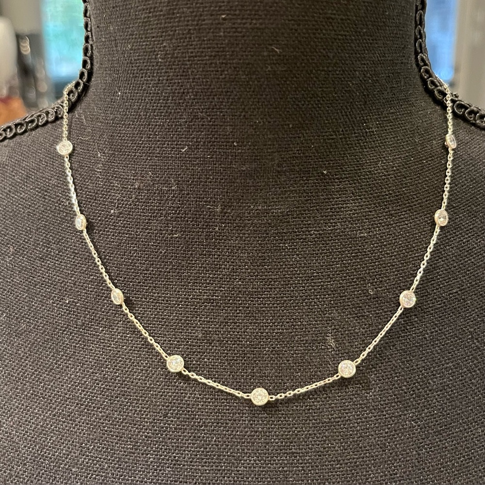 925 Sterling Silver CZ Cubic Zirconia Station Necklace 16-18" - Like new - Picture 5 of 9